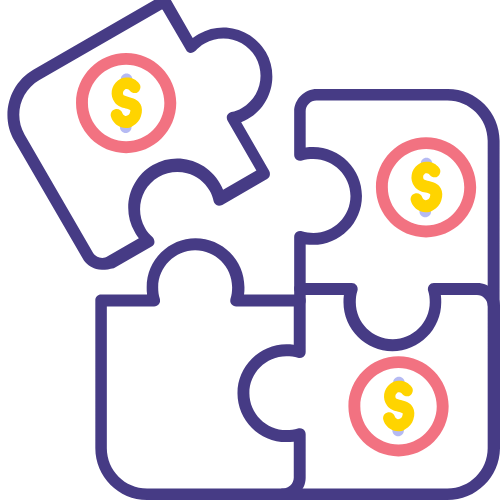 Puzzle pieces with dollar symbols illustration